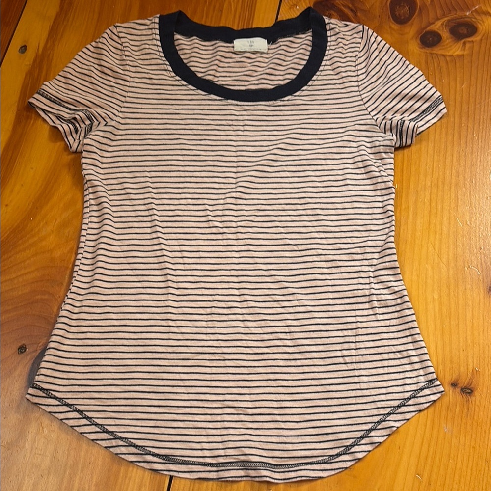 T.LA XS Striped Scalloped Tissue Weight Modal Tee T-Shirt